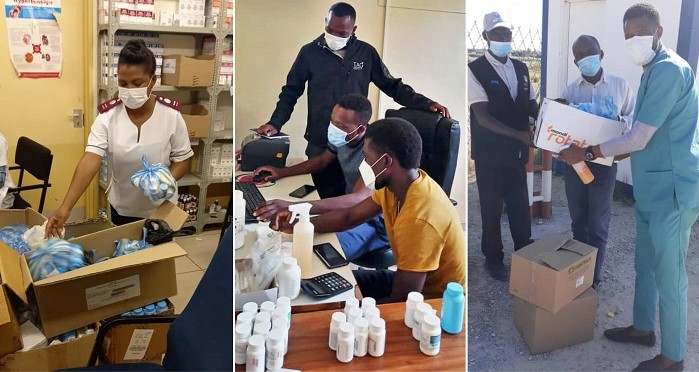 Namibian healthcare workers prepare medicines for cross-border transfer.