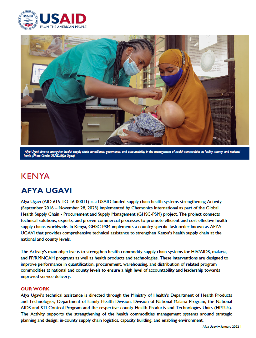 Afya Ugavi Factsheet Jan 2022 Cover Image