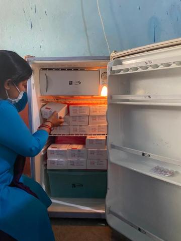 Storage of oxytocin injection boxes in the refrigerator at health office store in Surkhet
